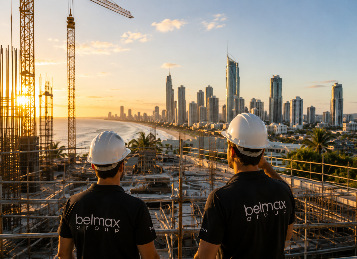 Belmax Group construction professionals overlooking a Gold Coast building site